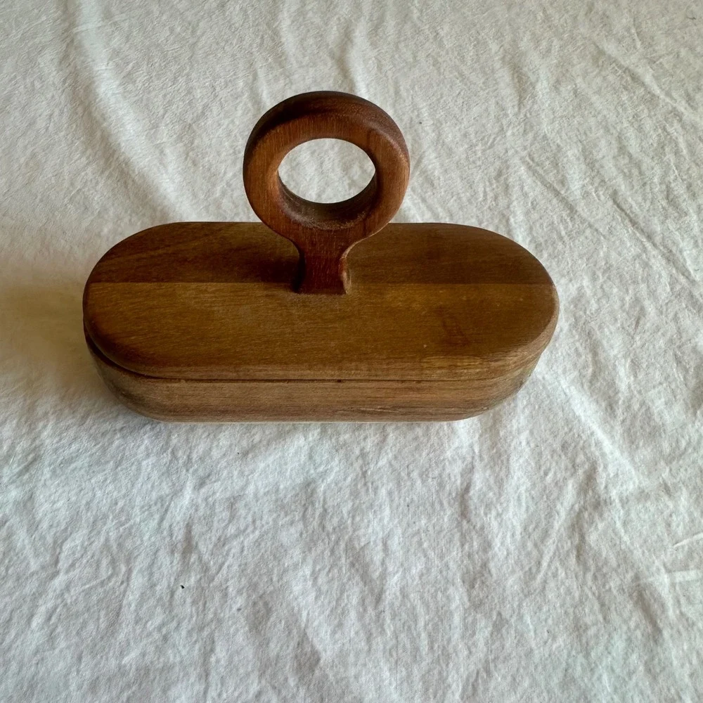 Bloomingville Acacia Wood Divided Container Dish Serving Storage Ring Handle Lid